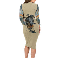 Skull Long Sleeve Bodycon Dress Hello Darkness My Old Friend - Wonder Print Shop