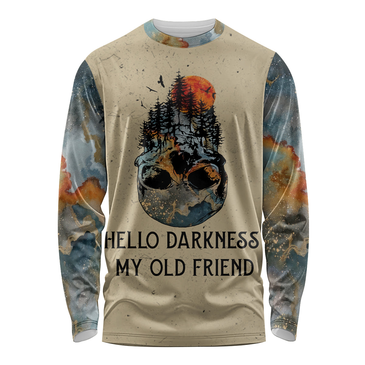 Skull Long Sleeve Shirt Hello Darkness My Old Friend - Wonder Print Shop