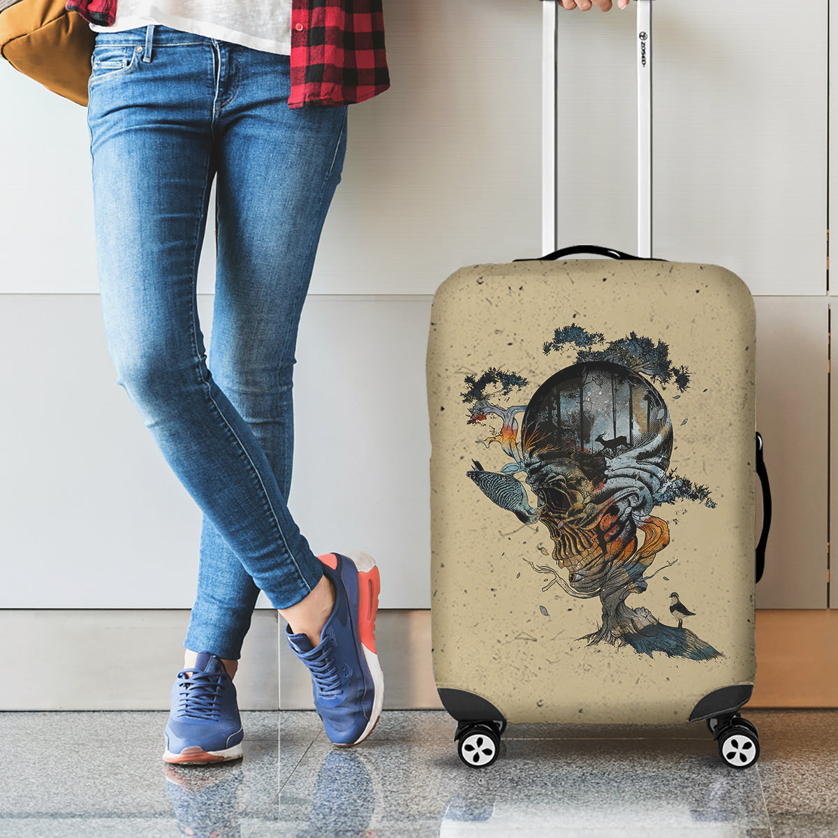 Skull Luggage Cover Hello Darkness My Old Friend - Wonder Print Shop