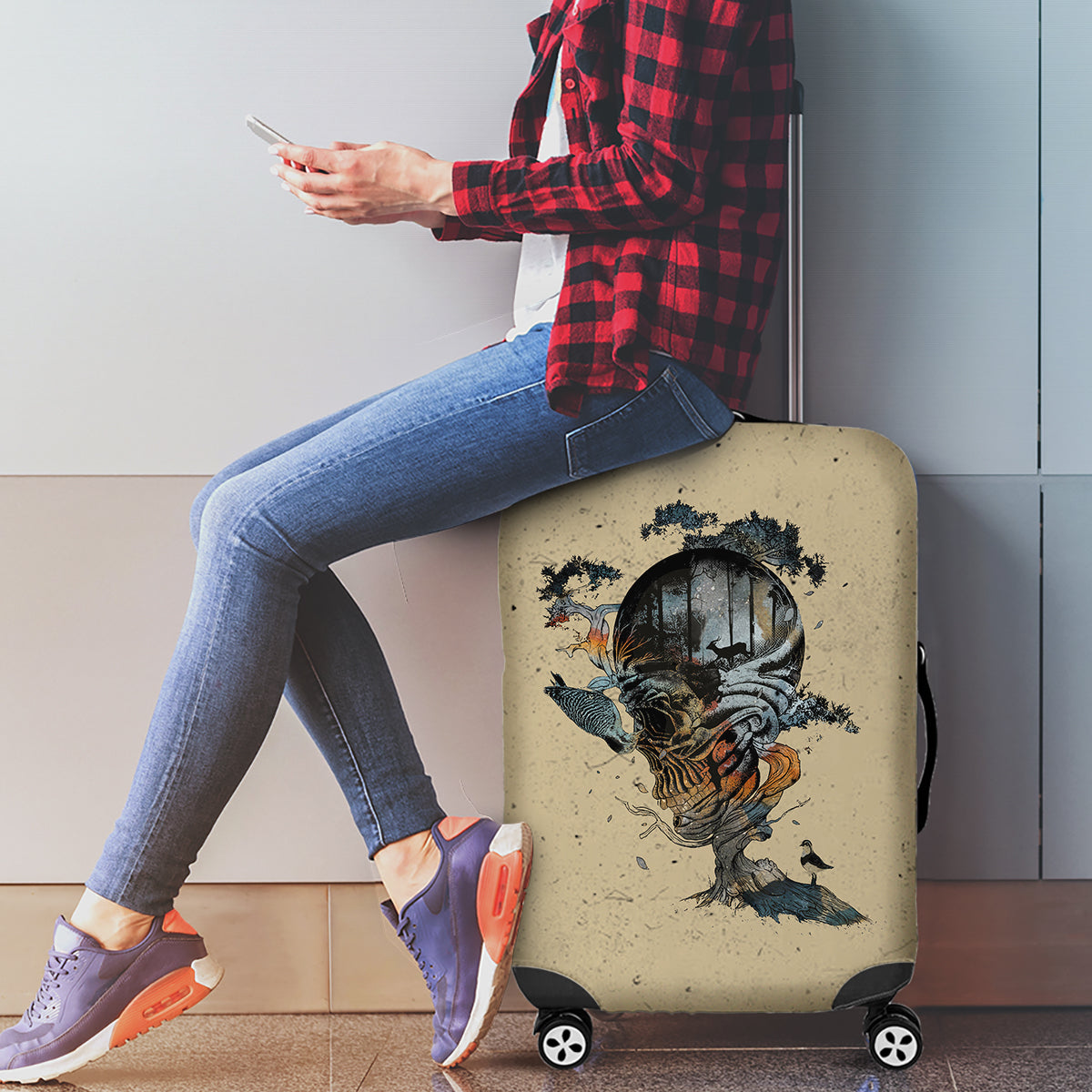 Skull Luggage Cover Hello Darkness My Old Friend - Wonder Print Shop