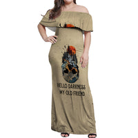 Skull Off Shoulder Maxi Dress Hello Darkness My Old Friend - Wonder Print Shop