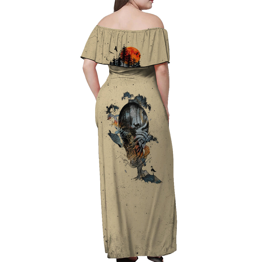 Skull Off Shoulder Maxi Dress Hello Darkness My Old Friend - Wonder Print Shop