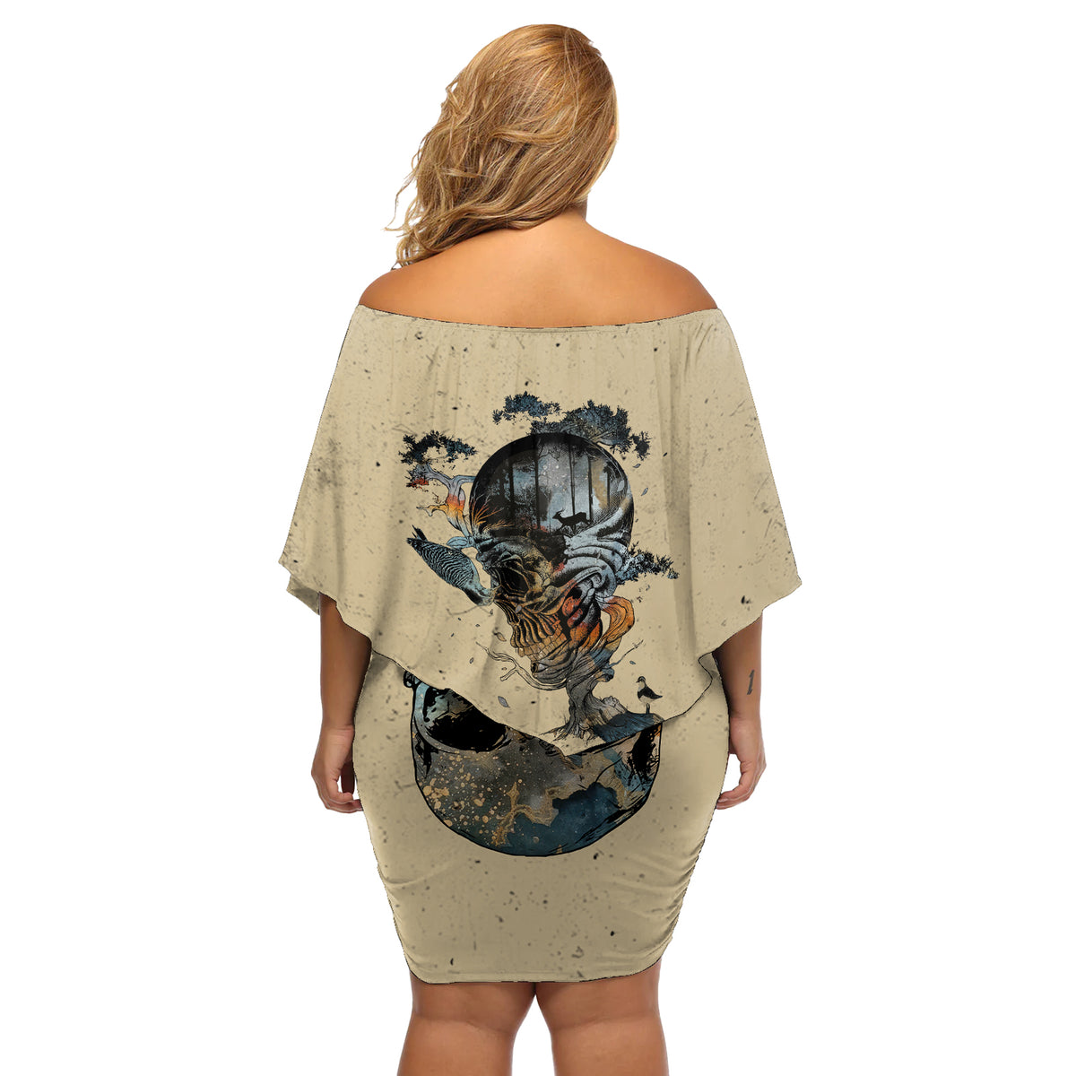 Skull Off Shoulder Short Dress Hello Darkness My Old Friend - Wonder Print Shop