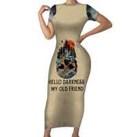 Skull Short Sleeve Bodycon Dress Hello Darkness My Old Friend - Wonder Print Shop