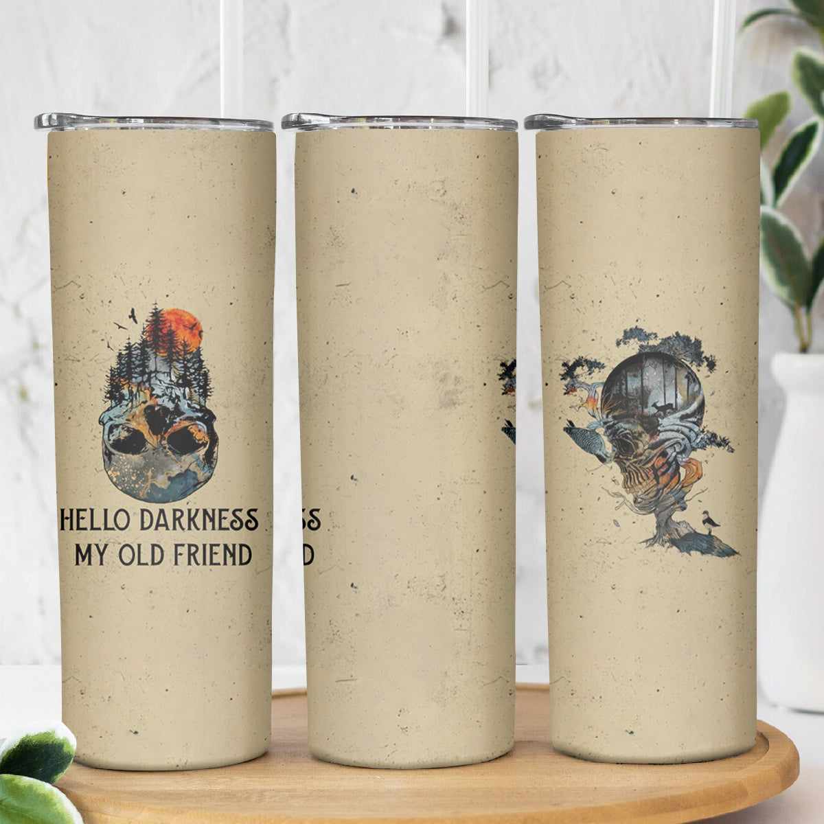 Skull Skinny Tumbler Hello Darkness My Old Friend - Wonder Print Shop