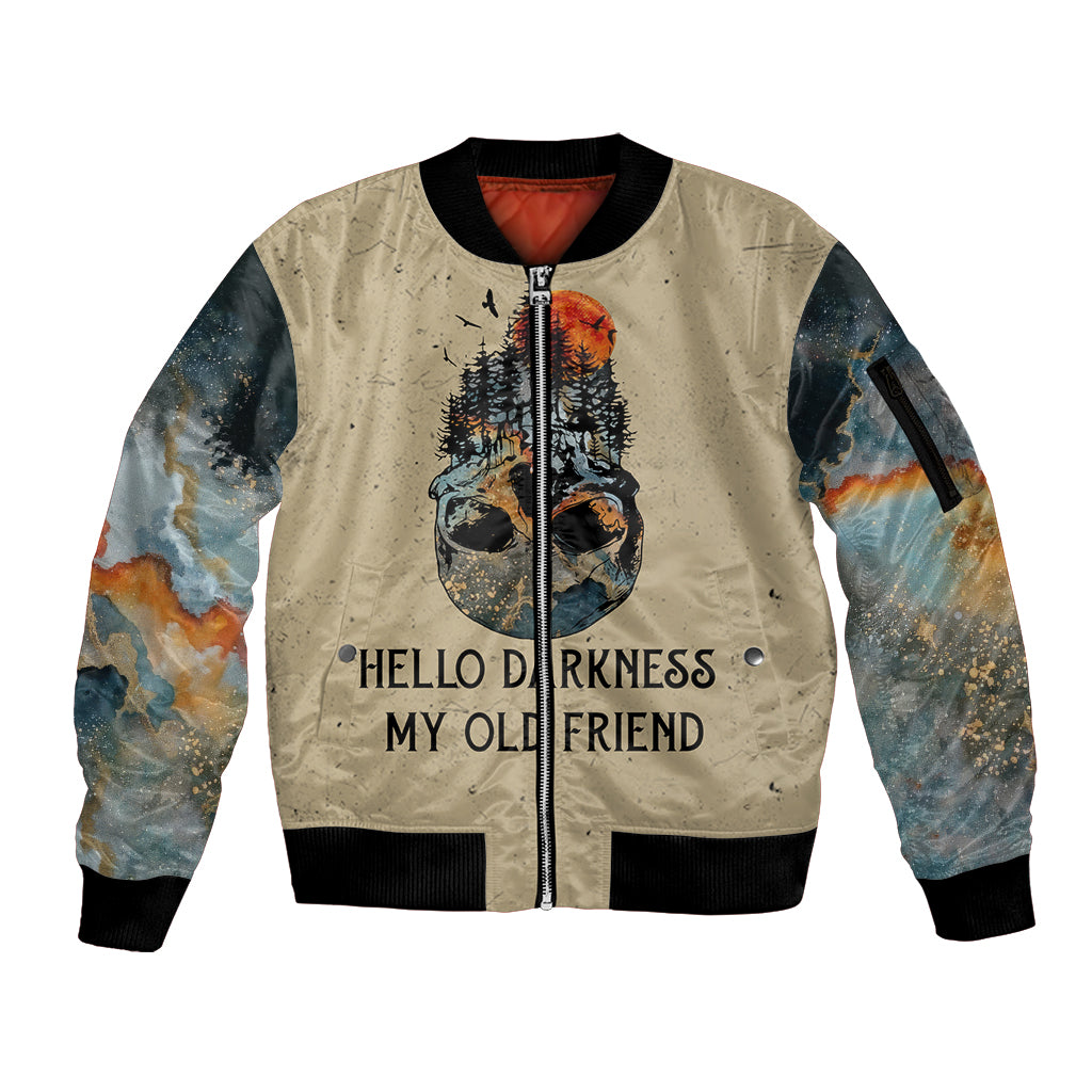 Skull Sleeve Zip Bomber Jacket Hello Darkness My Old Friend - Wonder Print Shop