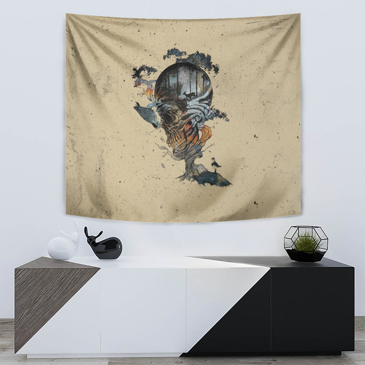 Skull Tapestry Hello Darkness My Old Friend - Wonder Print Shop