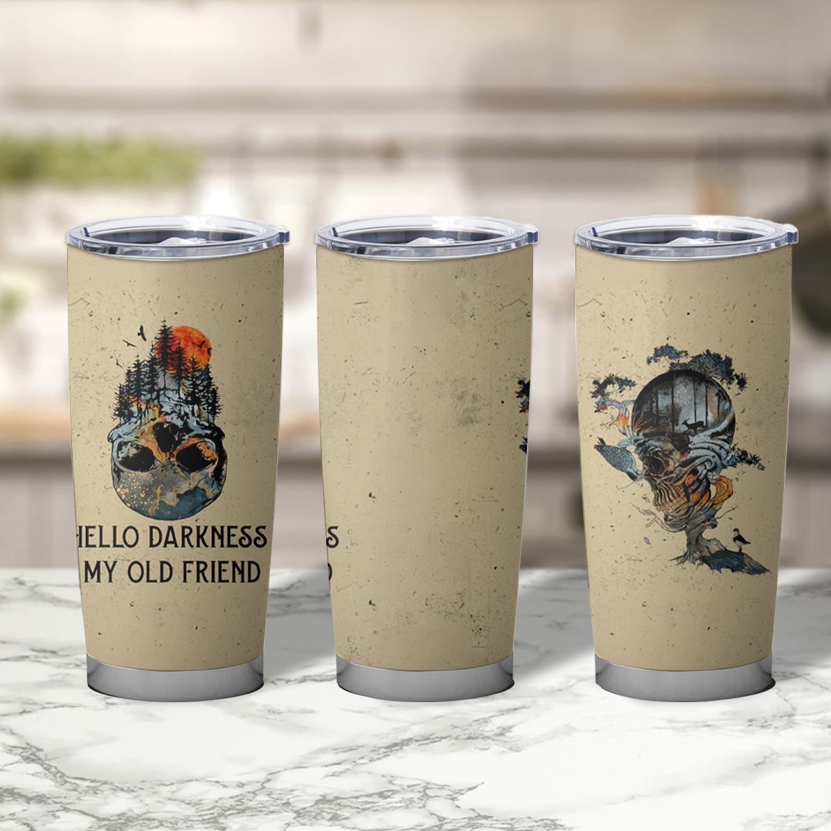 Skull Tumbler Cup Hello Darkness My Old Friend - Wonder Print Shop