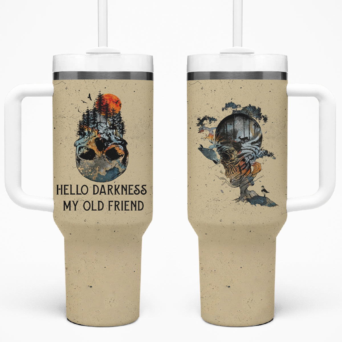 Skull Tumbler With Handle Hello Darkness My Old Friend - Wonder Print Shop