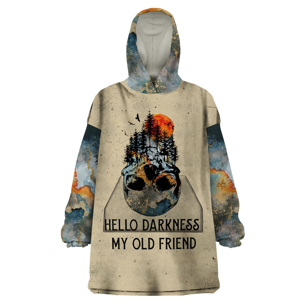 Skull Wearable Blanket Hoodie Hello Darkness My Old Friend - Wonder Print Shop