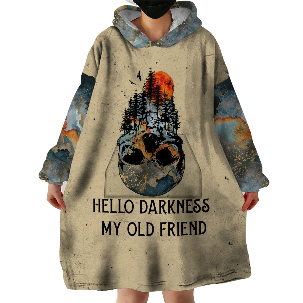 Skull Wearable Blanket Hoodie Hello Darkness My Old Friend - Wonder Print Shop