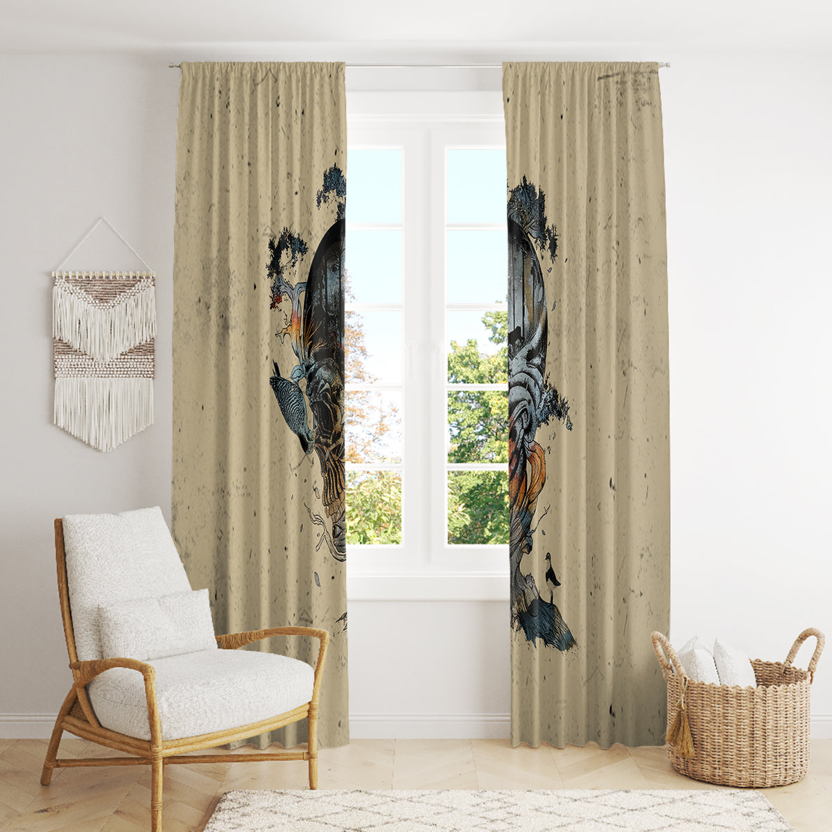 Skull Window Curtain Hello Darkness My Old Friend - Wonder Print Shop