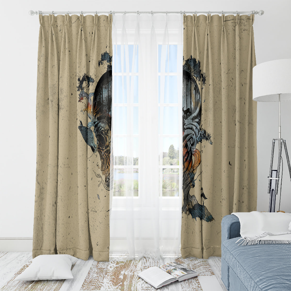 Skull Window Curtain Hello Darkness My Old Friend - Wonder Print Shop