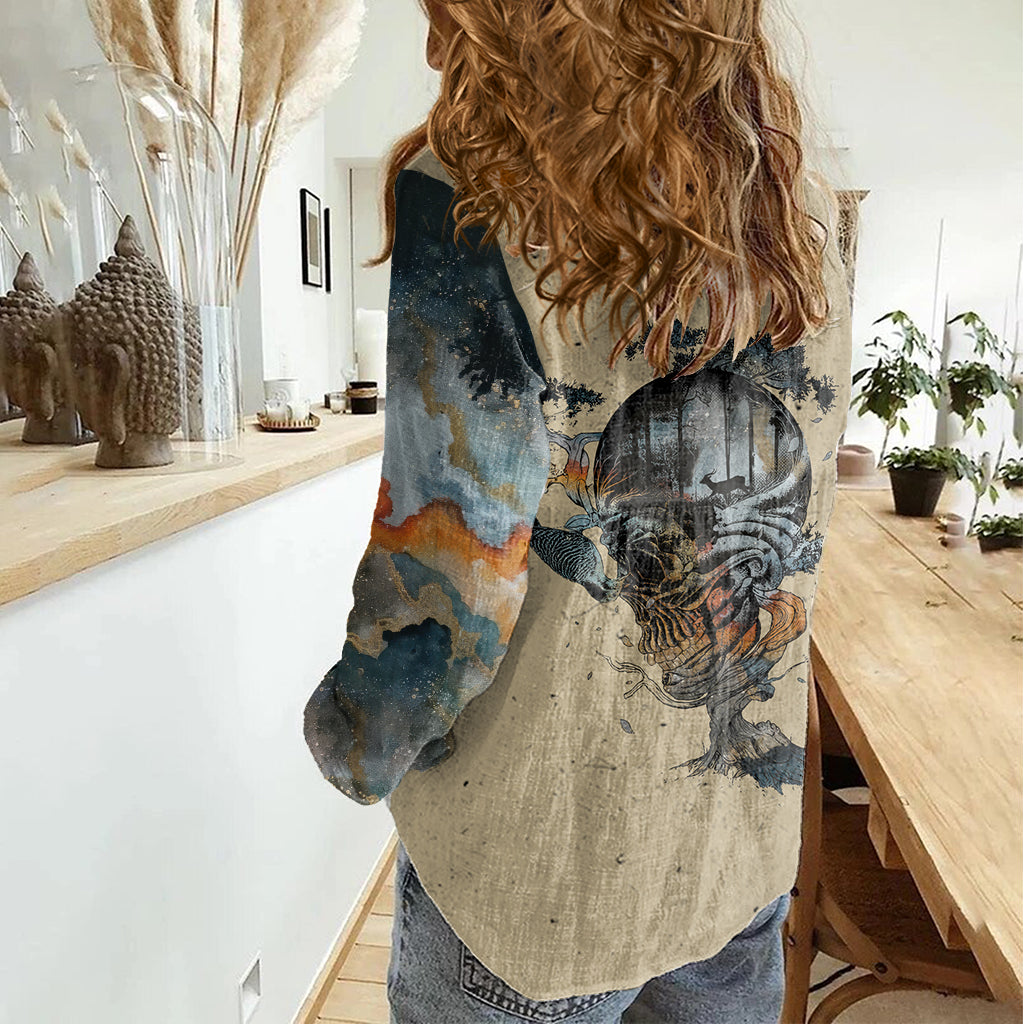 Skull Women Casual Shirt Hello Darkness My Old Friend - Wonder Print Shop