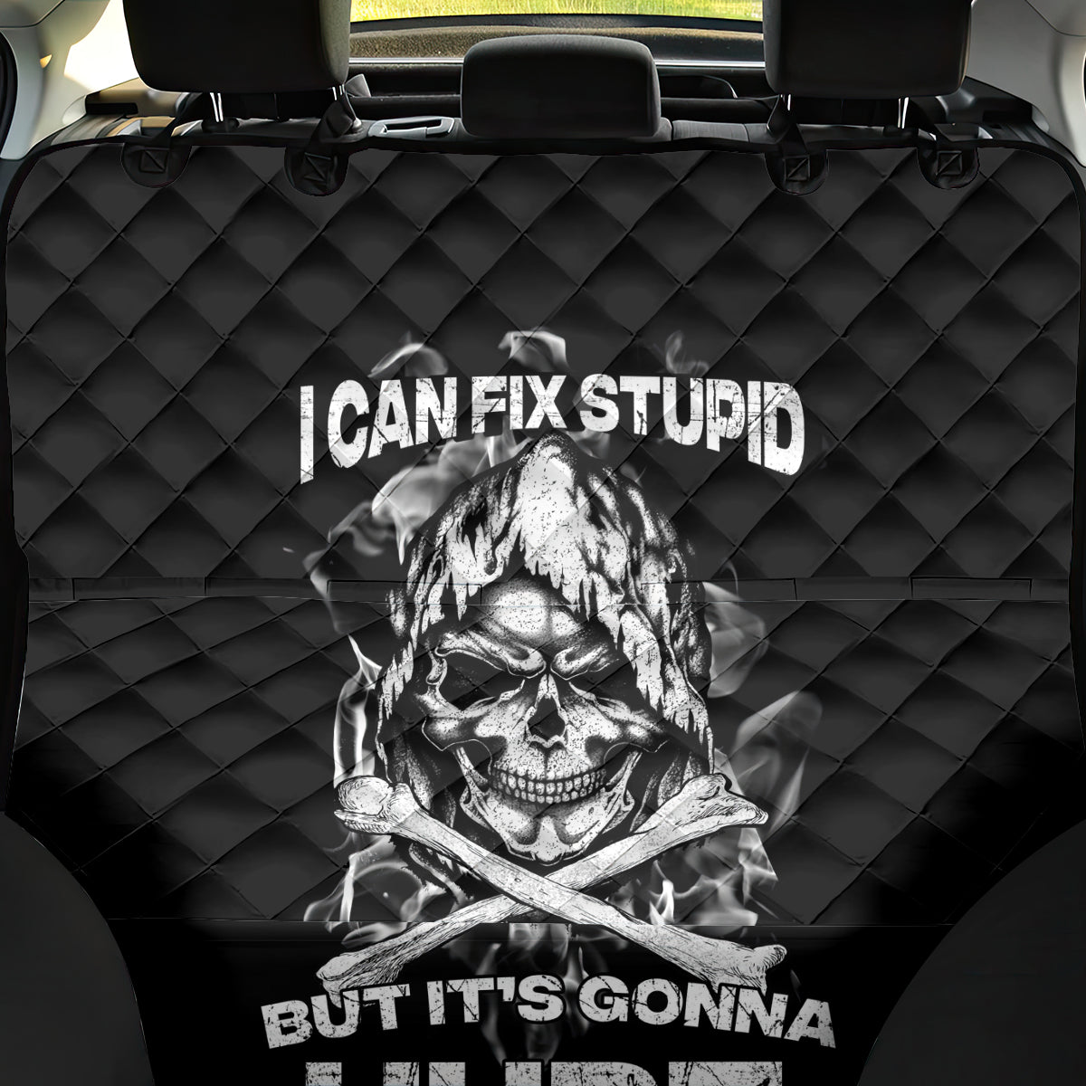 Skull Back Car Seat Cover I Can Fix Stupid - Wonder Print Shop
