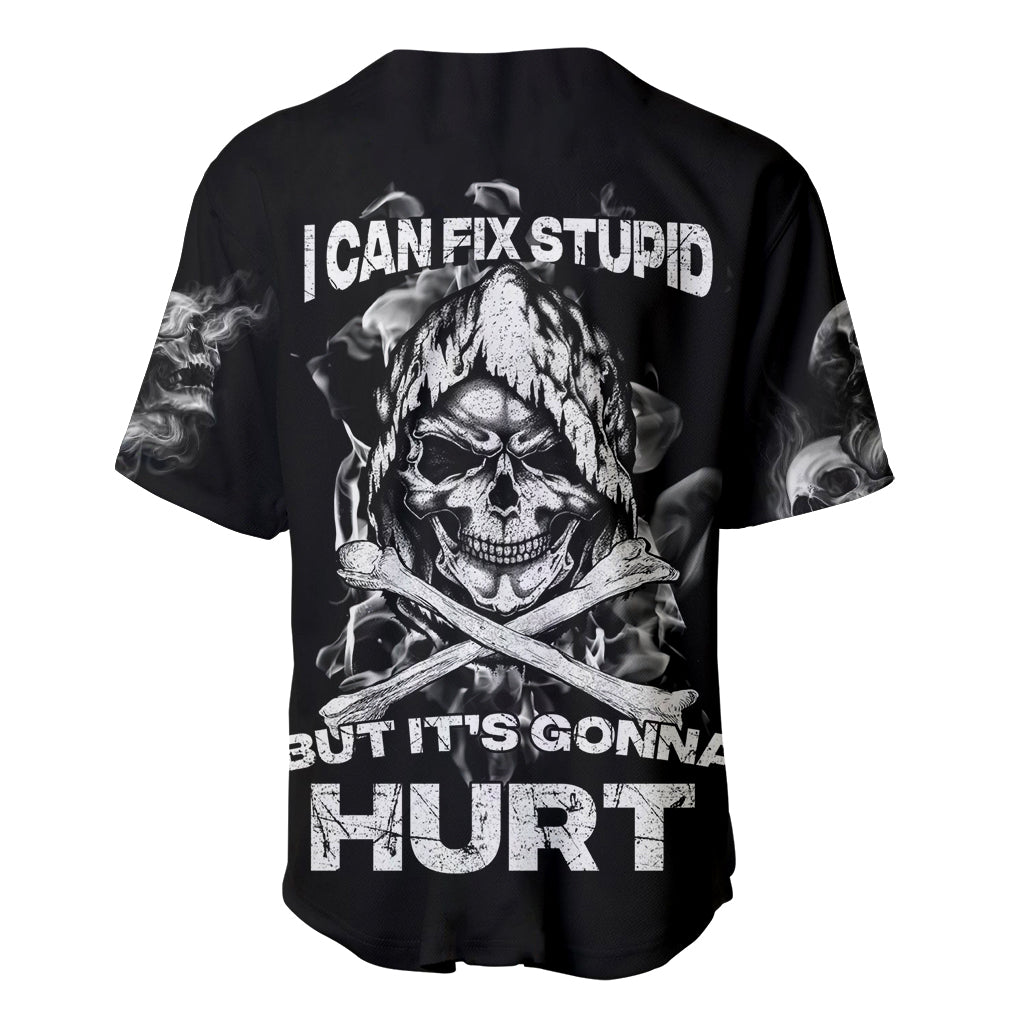 Skull Baseball Jersey I Can Fix Stupid - Wonder Print Shop