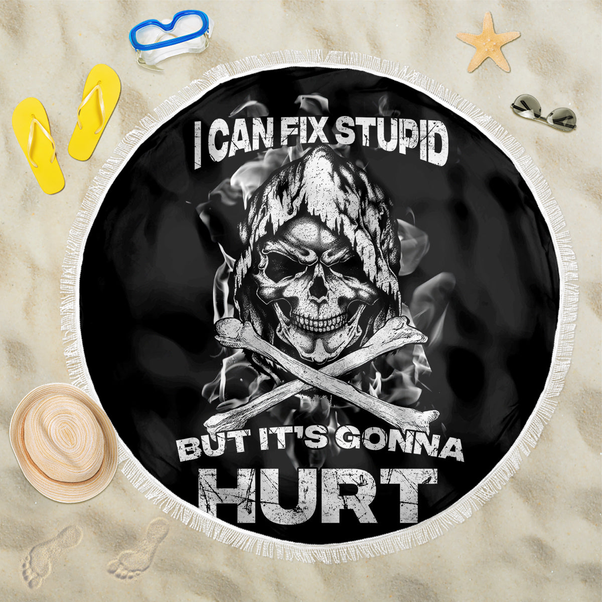 Skull Beach Blanket I Can Fix Stupid - Wonder Print Shop