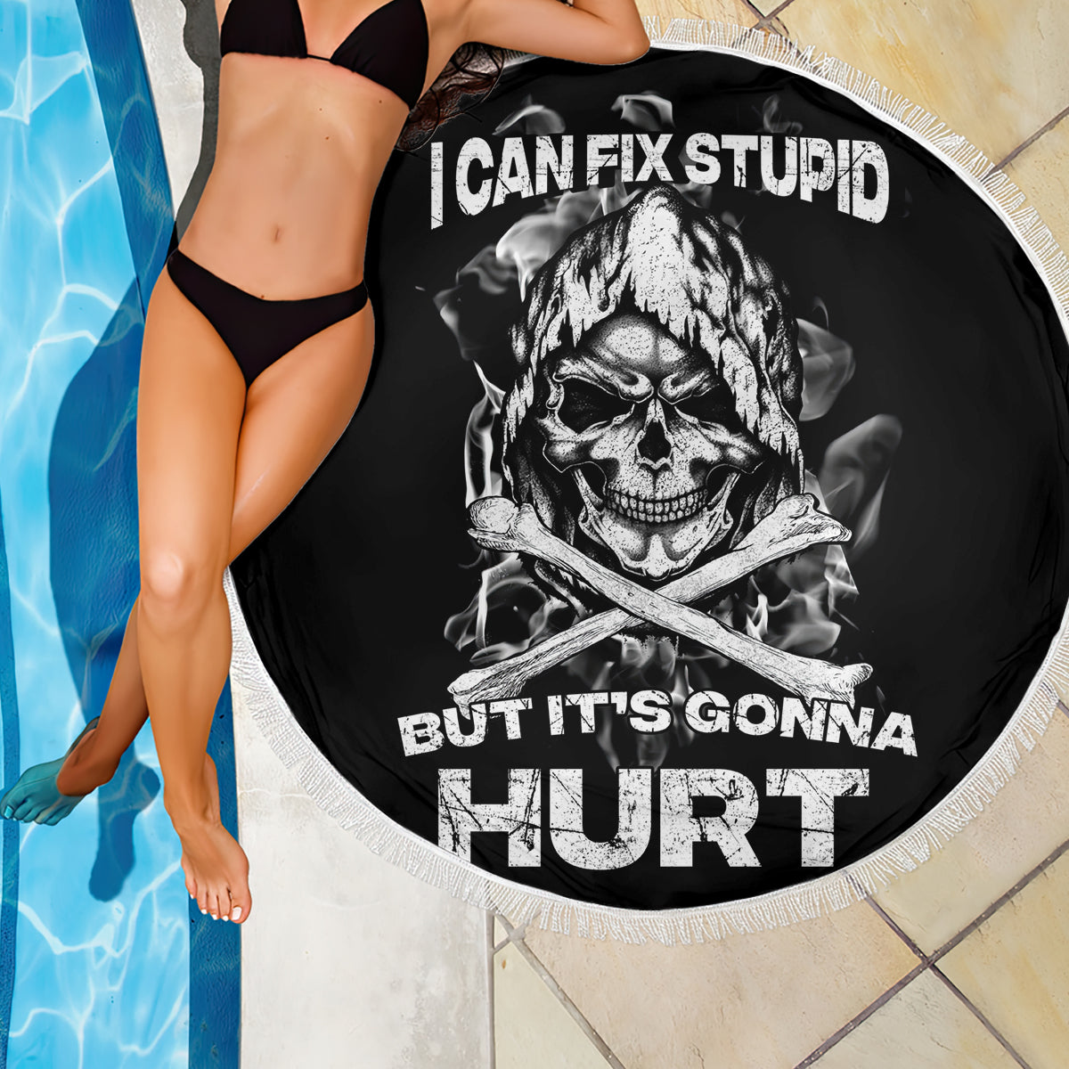Skull Beach Blanket I Can Fix Stupid - Wonder Print Shop