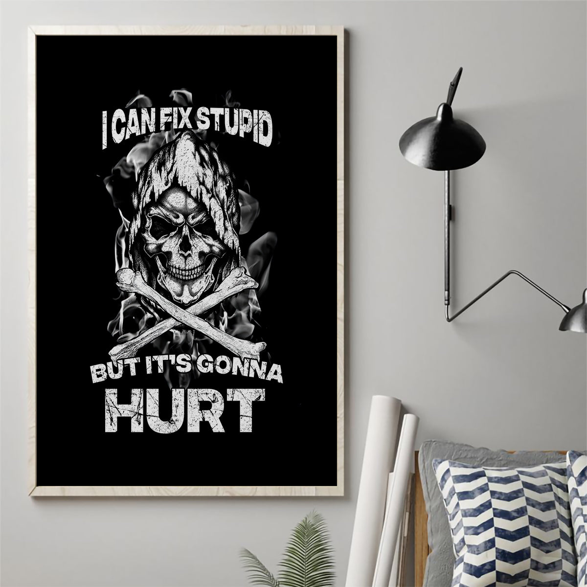 Skull Canvas Wall Art I Can Fix Stupid - Wonder Print Shop