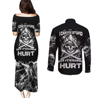 Skull Couples Matching Puletasi Dress and Long Sleeve Button Shirts I Can Fix Stupid - Wonder Print Shop