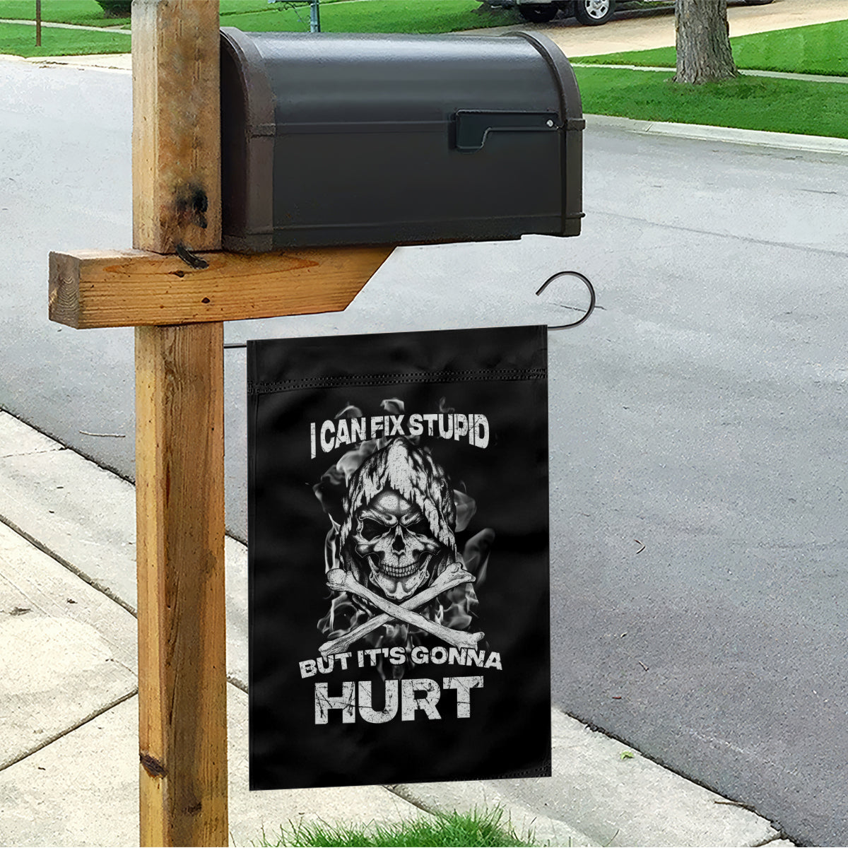 Skull Garden Flag I Can Fix Stupid - Wonder Print Shop