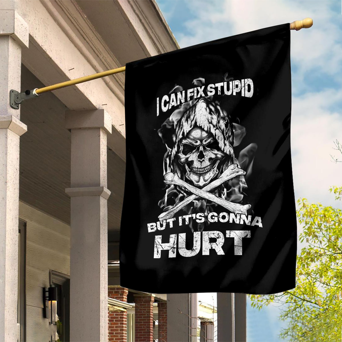 Skull Garden Flag I Can Fix Stupid - Wonder Print Shop