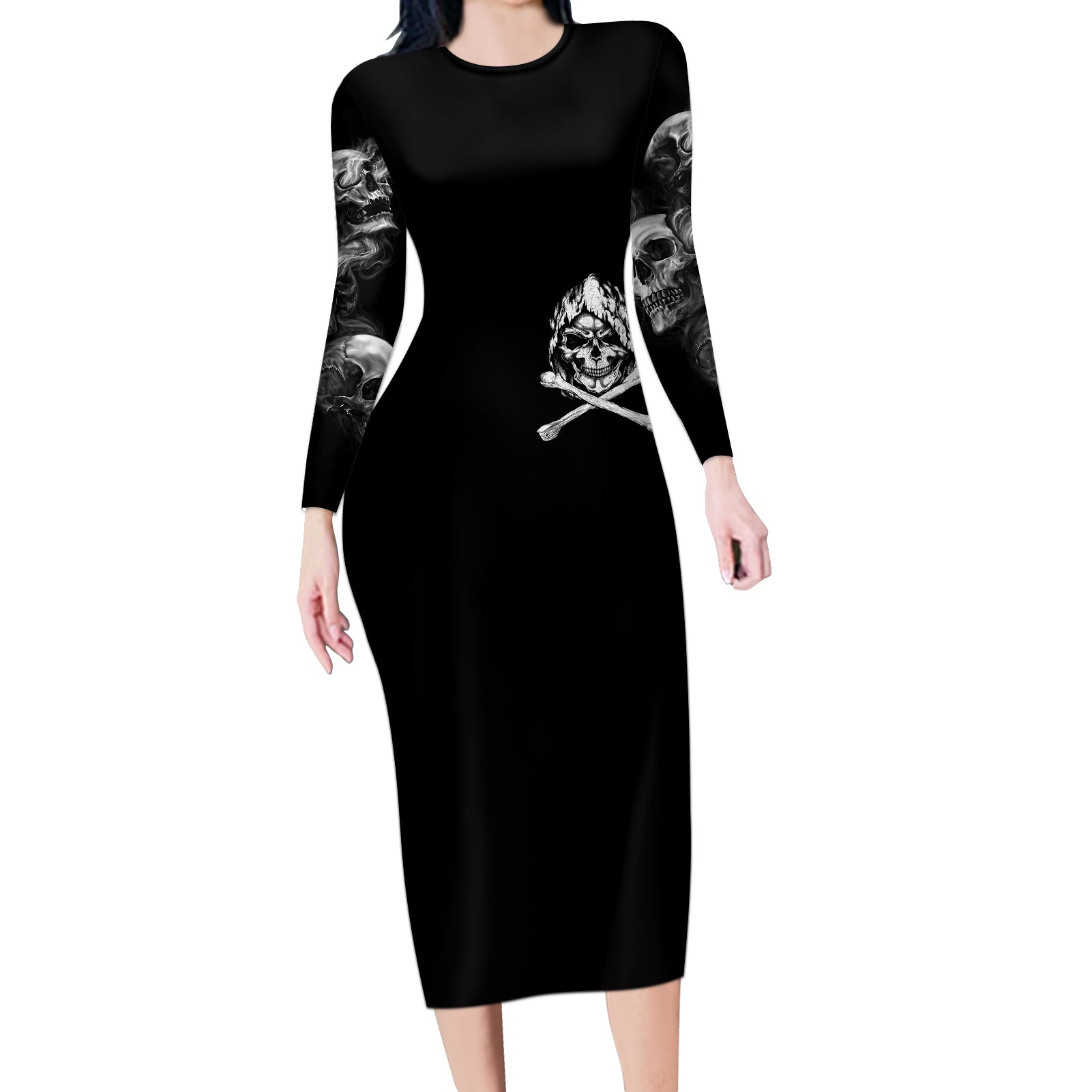 Skull Long Sleeve Bodycon Dress I Can Fix Stupid - Wonder Print Shop