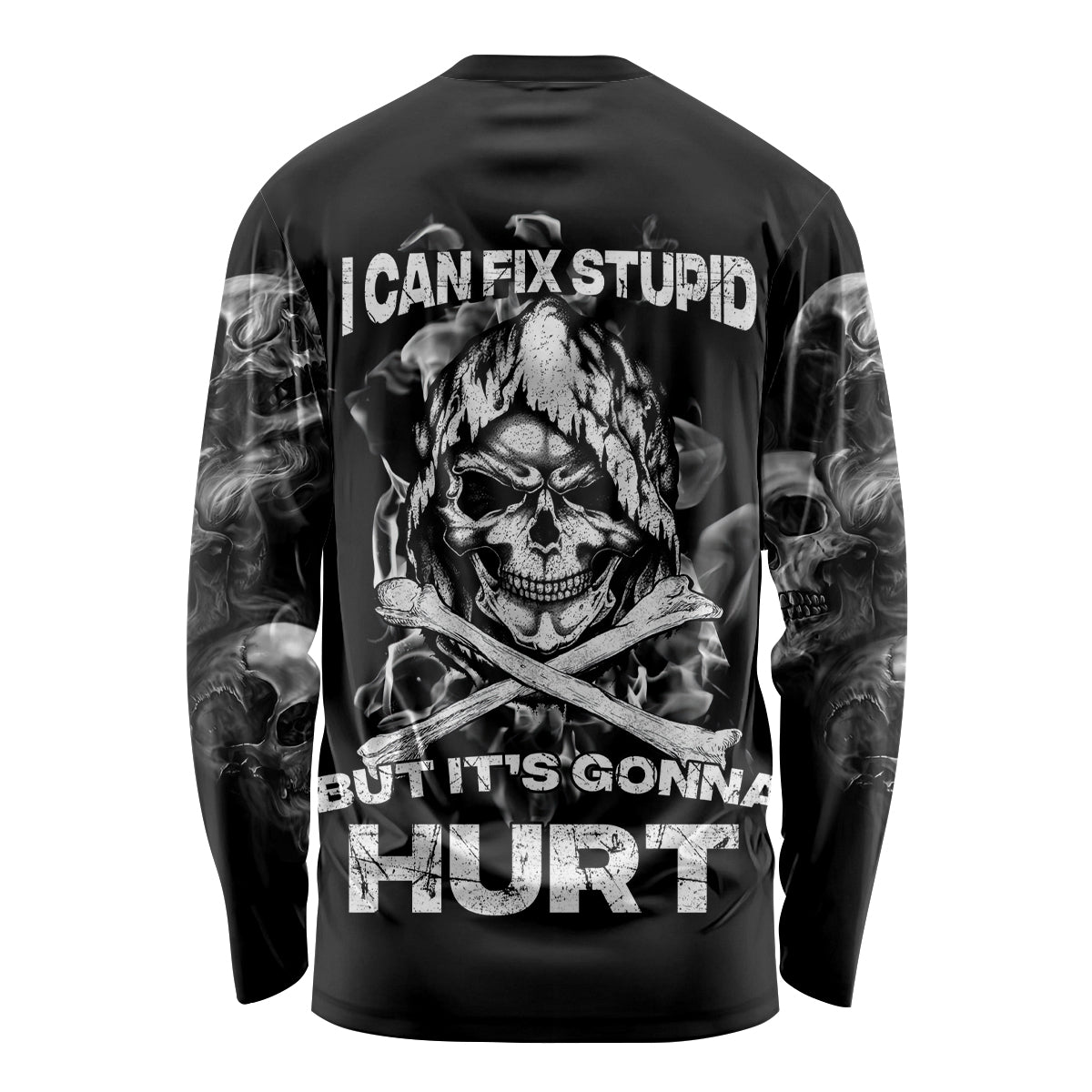 Skull Long Sleeve Shirt I Can Fix Stupid - Wonder Print Shop