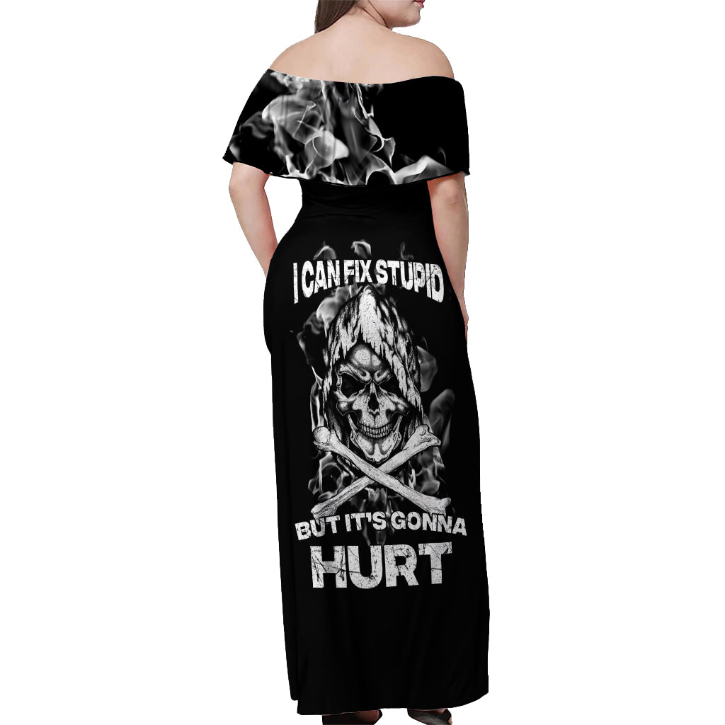 Skull Off Shoulder Maxi Dress I Can Fix Stupid - Wonder Print Shop