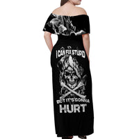 Skull Off Shoulder Maxi Dress I Can Fix Stupid - Wonder Print Shop