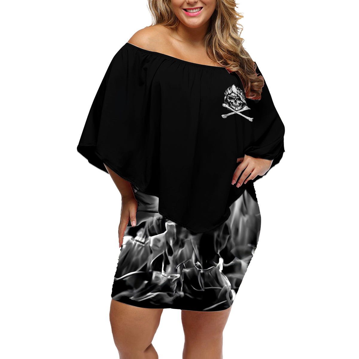 Skull Off Shoulder Short Dress I Can Fix Stupid - Wonder Print Shop