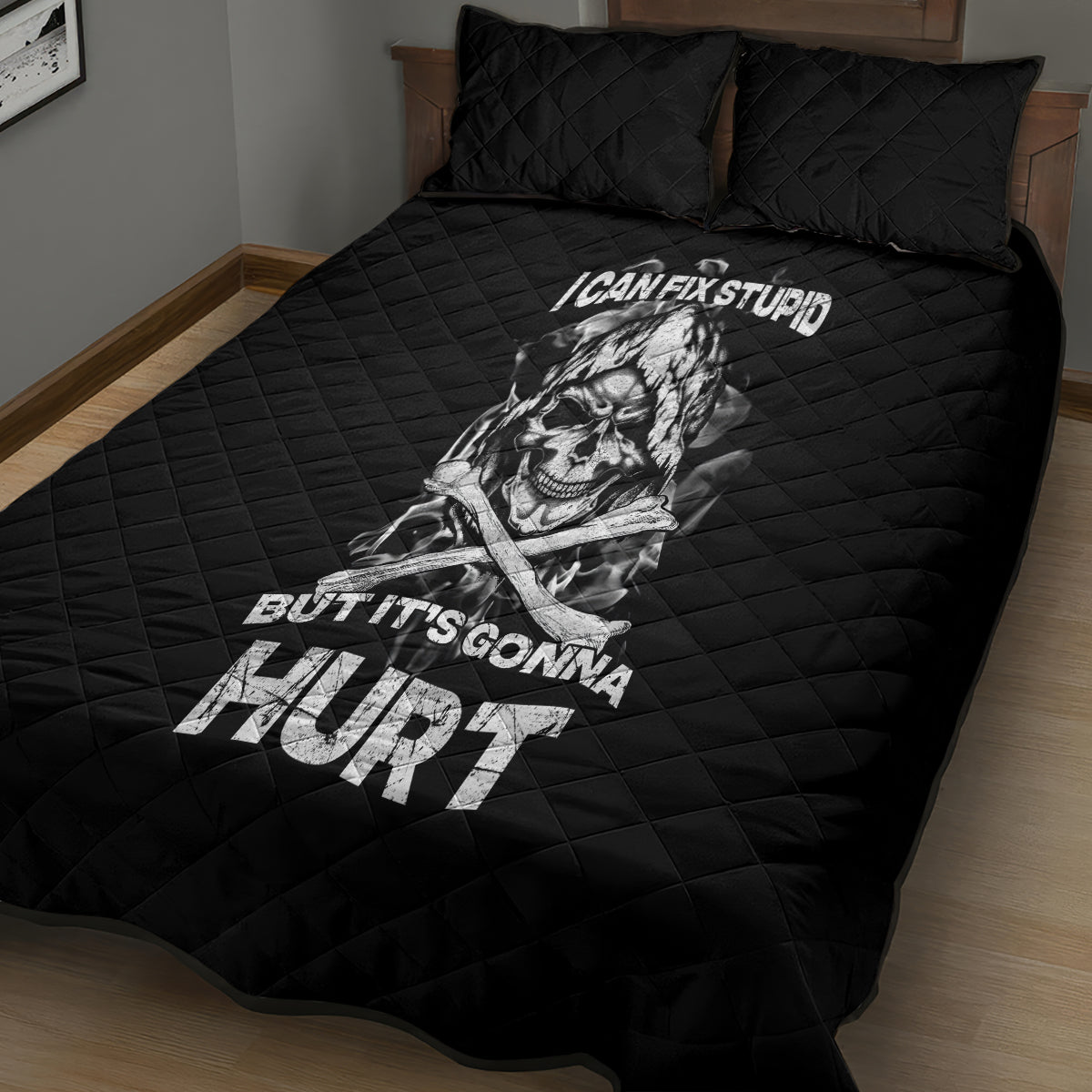 Skull Quilt Bed Set I Can Fix Stupid - Wonder Print Shop