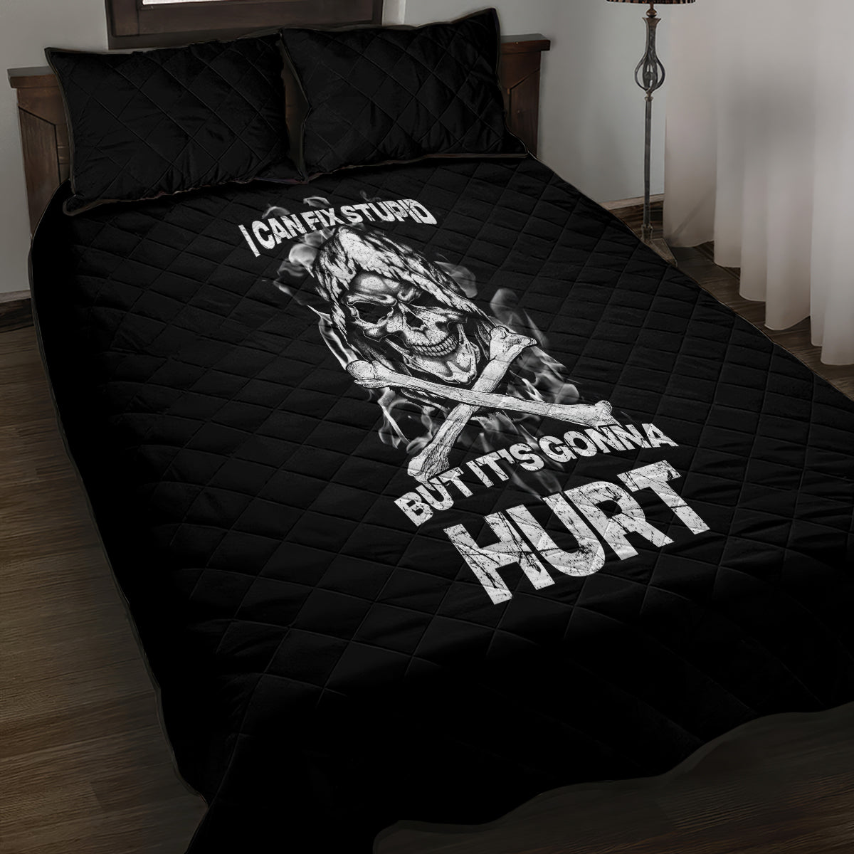 Skull Quilt Bed Set I Can Fix Stupid - Wonder Print Shop