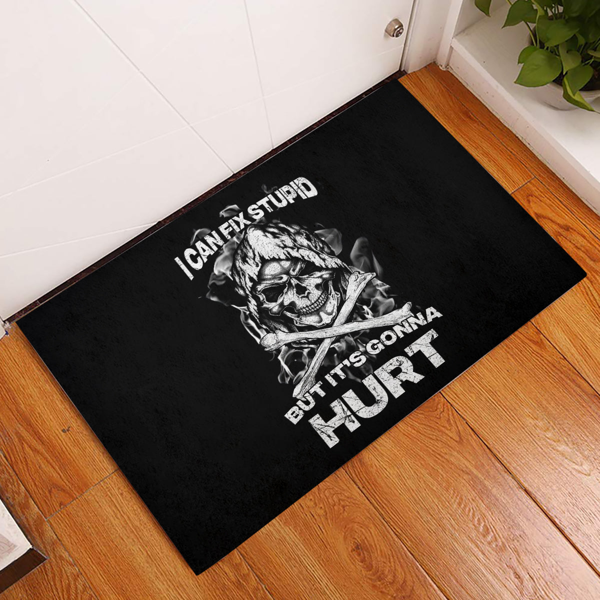 Skull Rubber Doormat I Can Fix Stupid - Wonder Print Shop