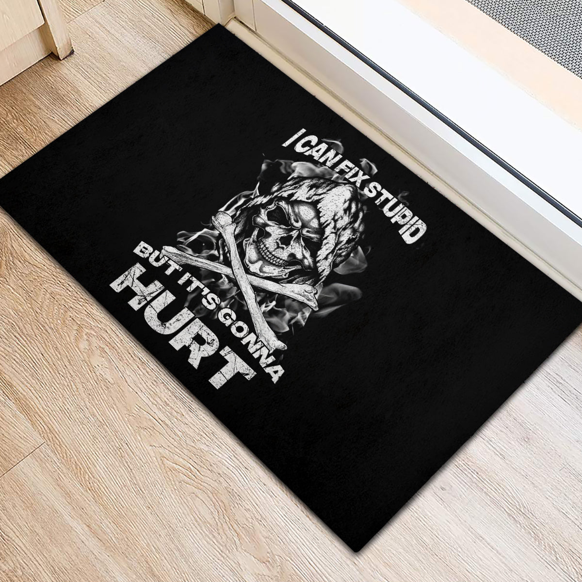 Skull Rubber Doormat I Can Fix Stupid - Wonder Print Shop