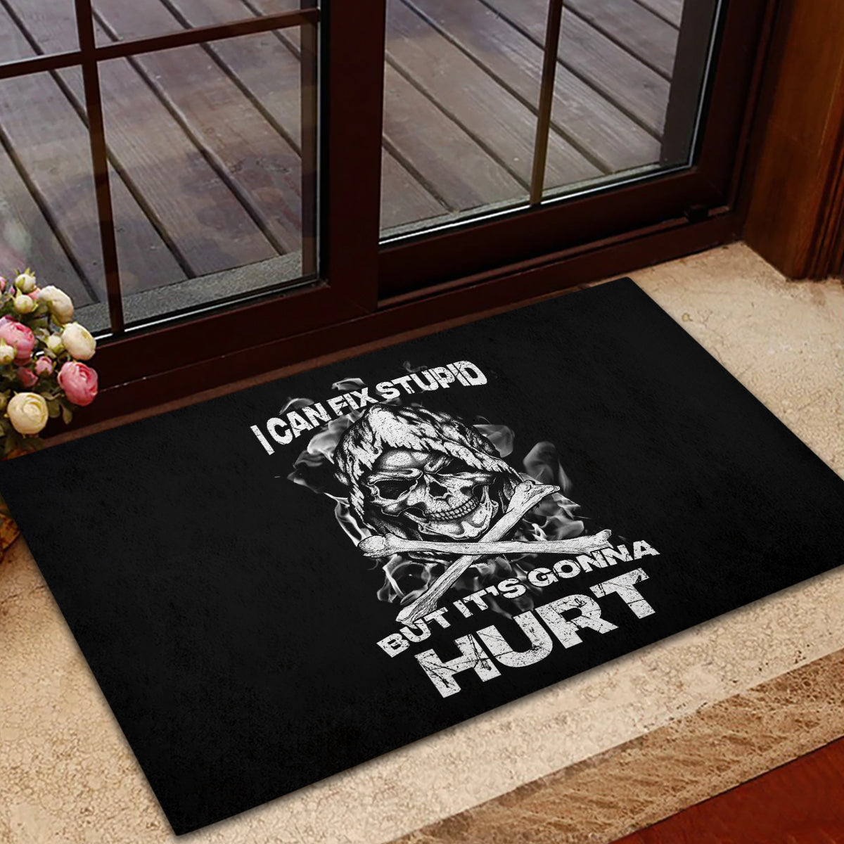 Skull Rubber Doormat I Can Fix Stupid - Wonder Print Shop