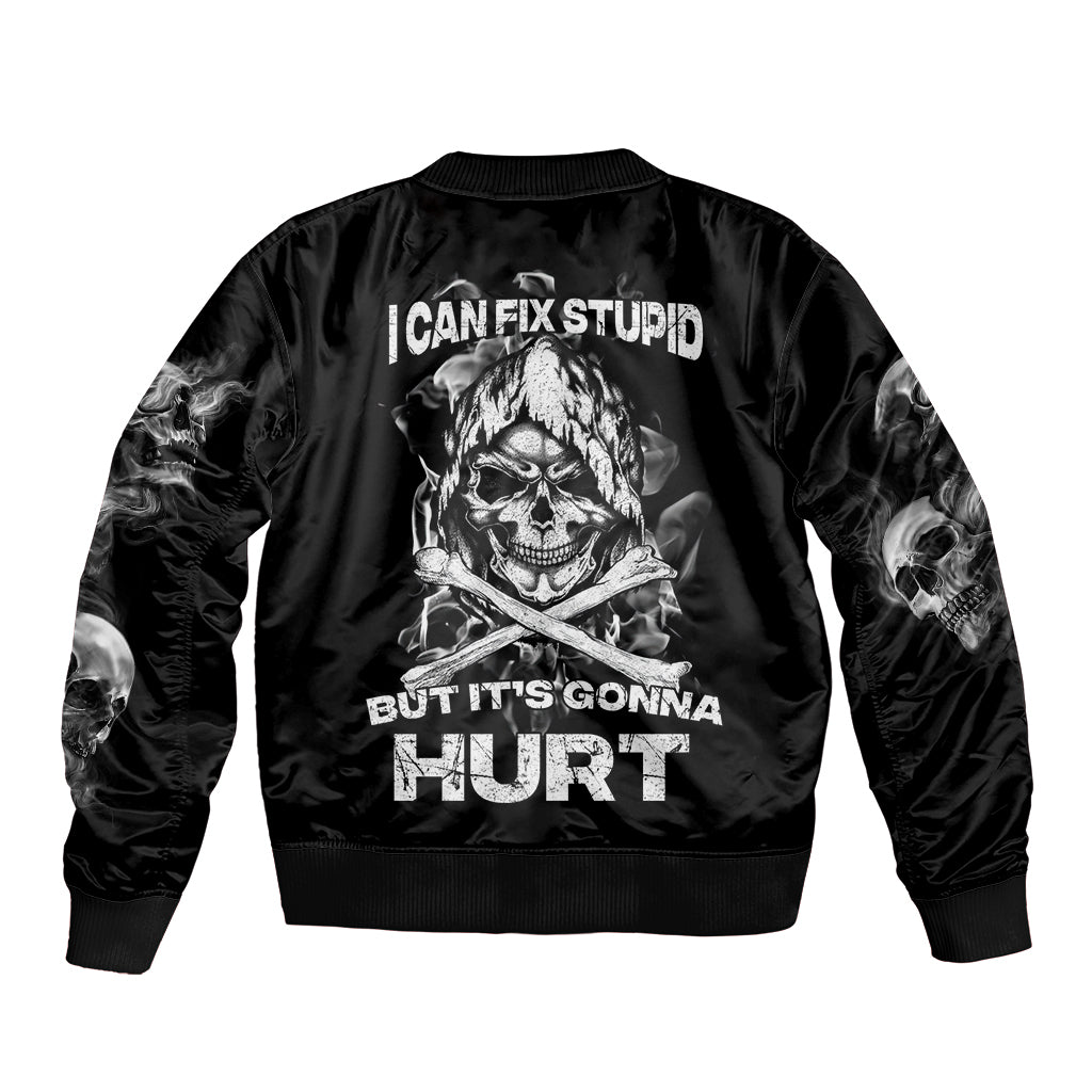 Skull Sleeve Zip Bomber Jacket I Can Fix Stupid - Wonder Print Shop