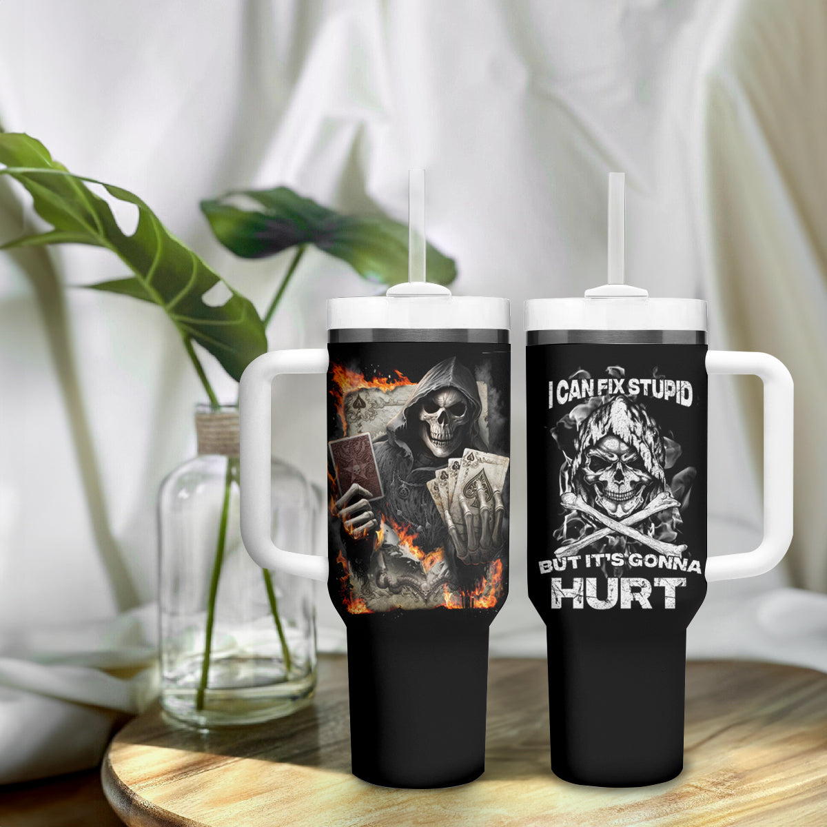 Skull Tumbler With Handle I Can Fix Stupid - Wonder Print Shop