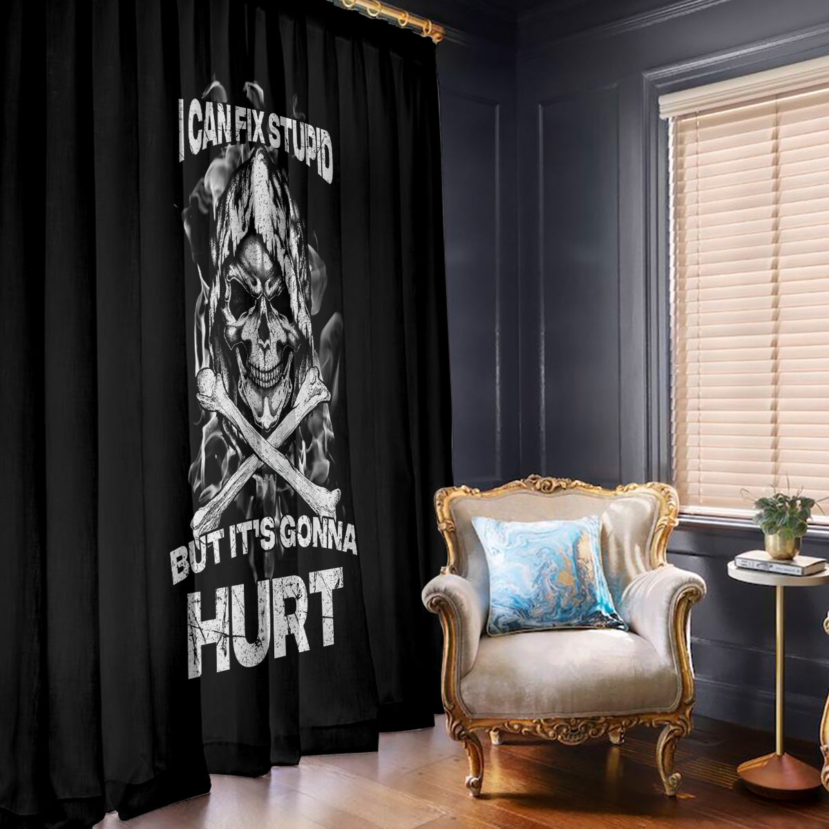 Skull Window Curtain I Can Fix Stupid - Wonder Print Shop