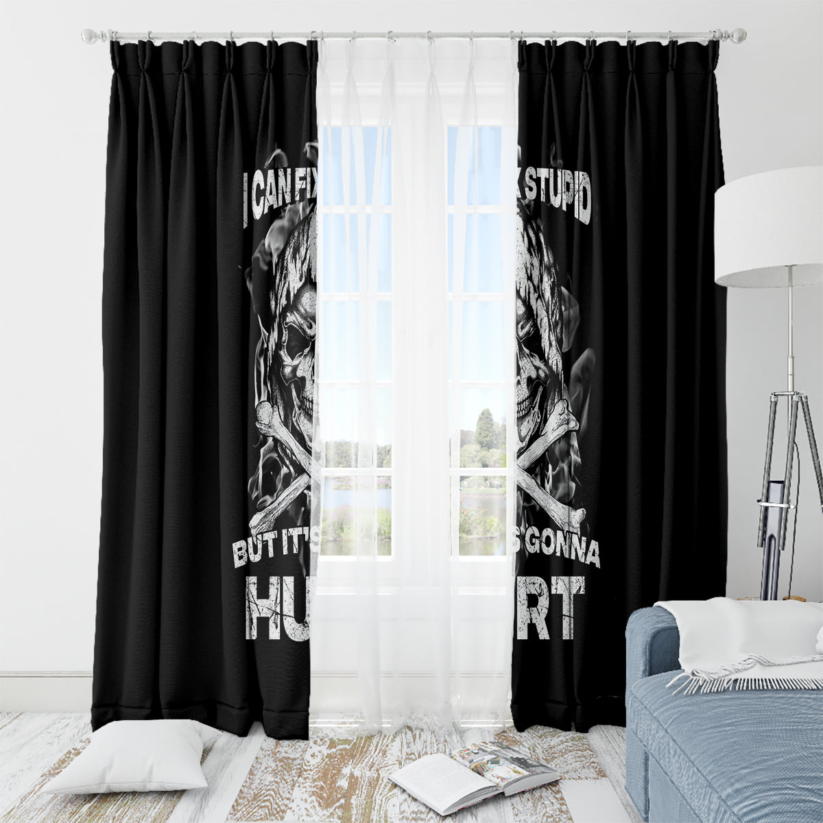 Skull Window Curtain I Can Fix Stupid - Wonder Print Shop