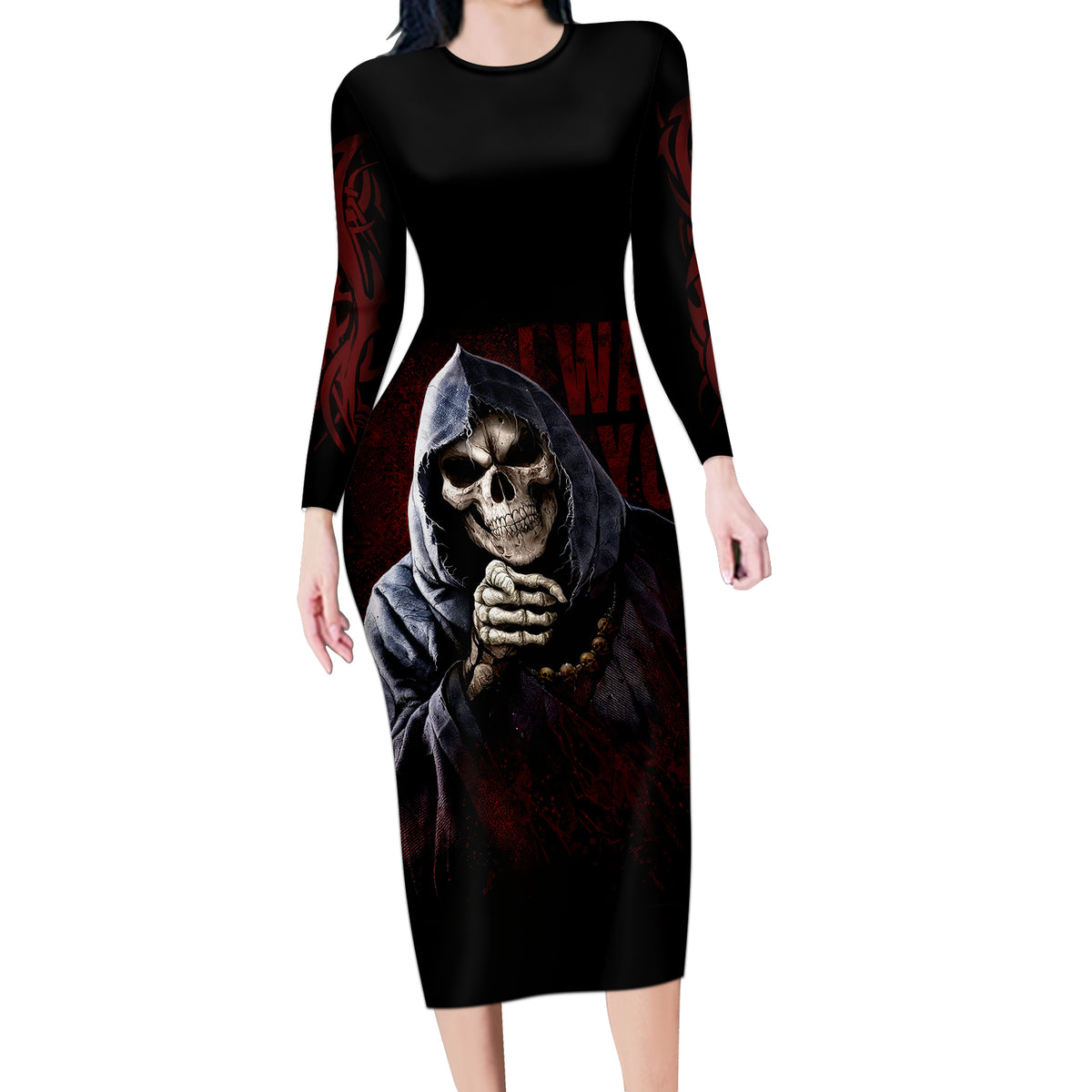 Reaper Long Sleeve Bodycon Dress Uncle Death Angel Peace Skull - Wonder Print Shop