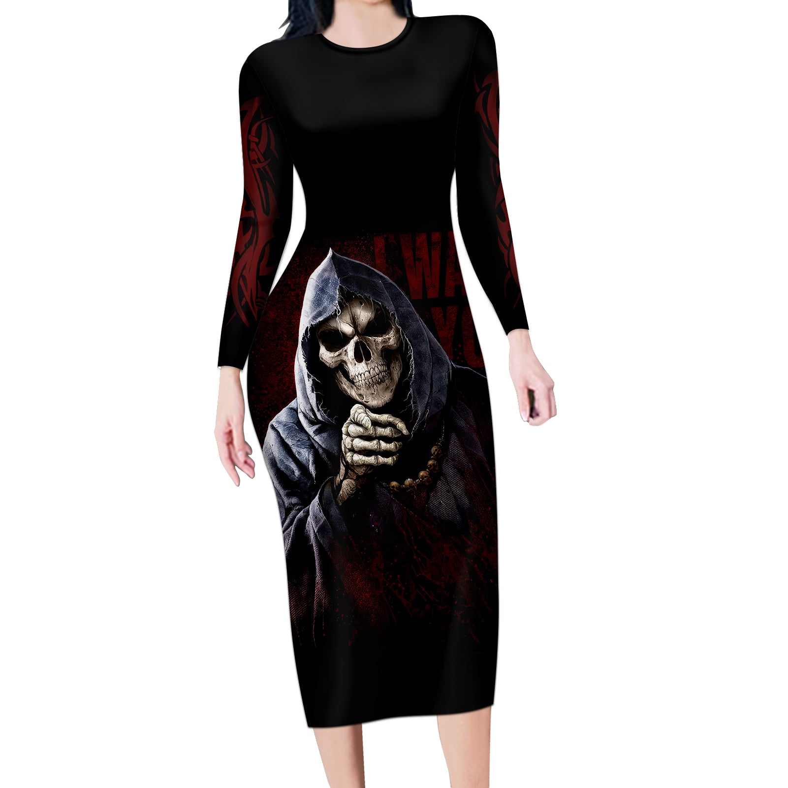 Reaper Long Sleeve Bodycon Dress Uncle Death Angel Peace Skull - Wonder Print Shop