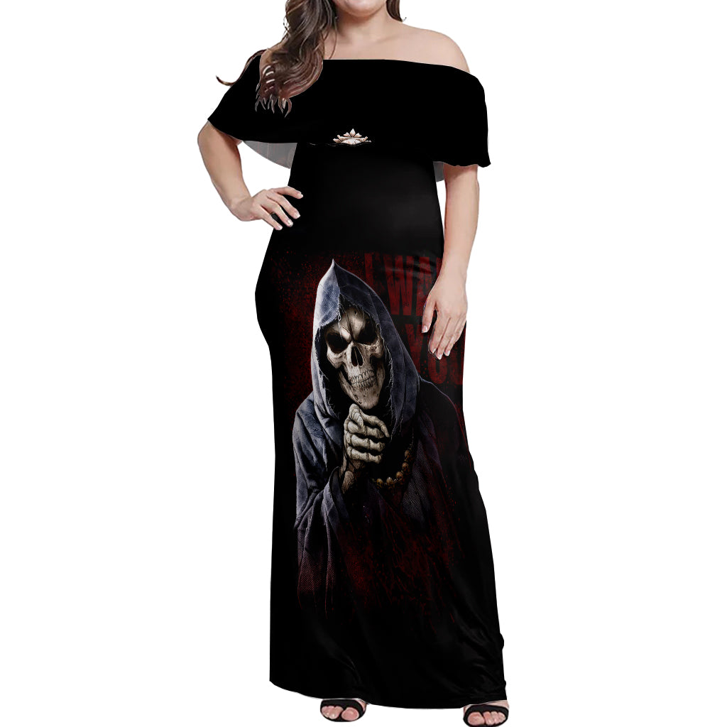 Reaper Off Shoulder Maxi Dress Uncle Death Angel Peace Skull - Wonder Print Shop