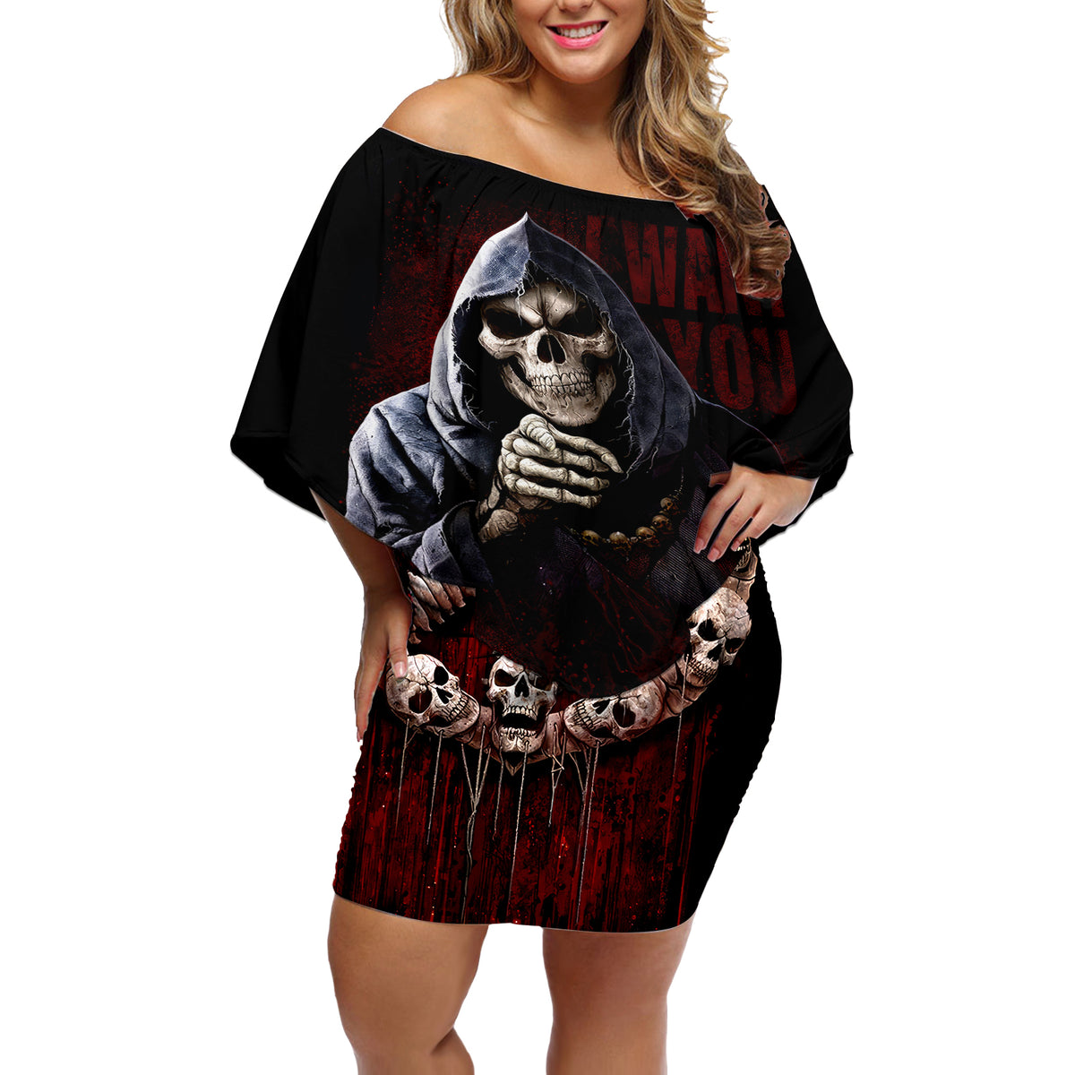 Reaper Off Shoulder Short Dress Uncle Death Angel Peace Skull - Wonder Print Shop