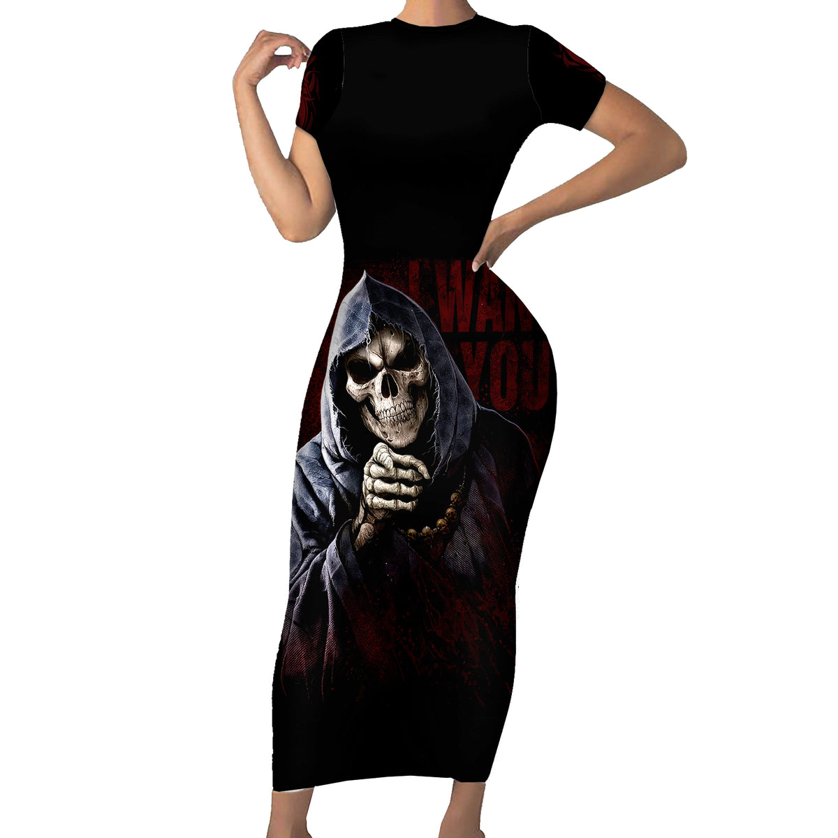 Reaper Short Sleeve Bodycon Dress Uncle Death Angel Peace Skull - Wonder Print Shop