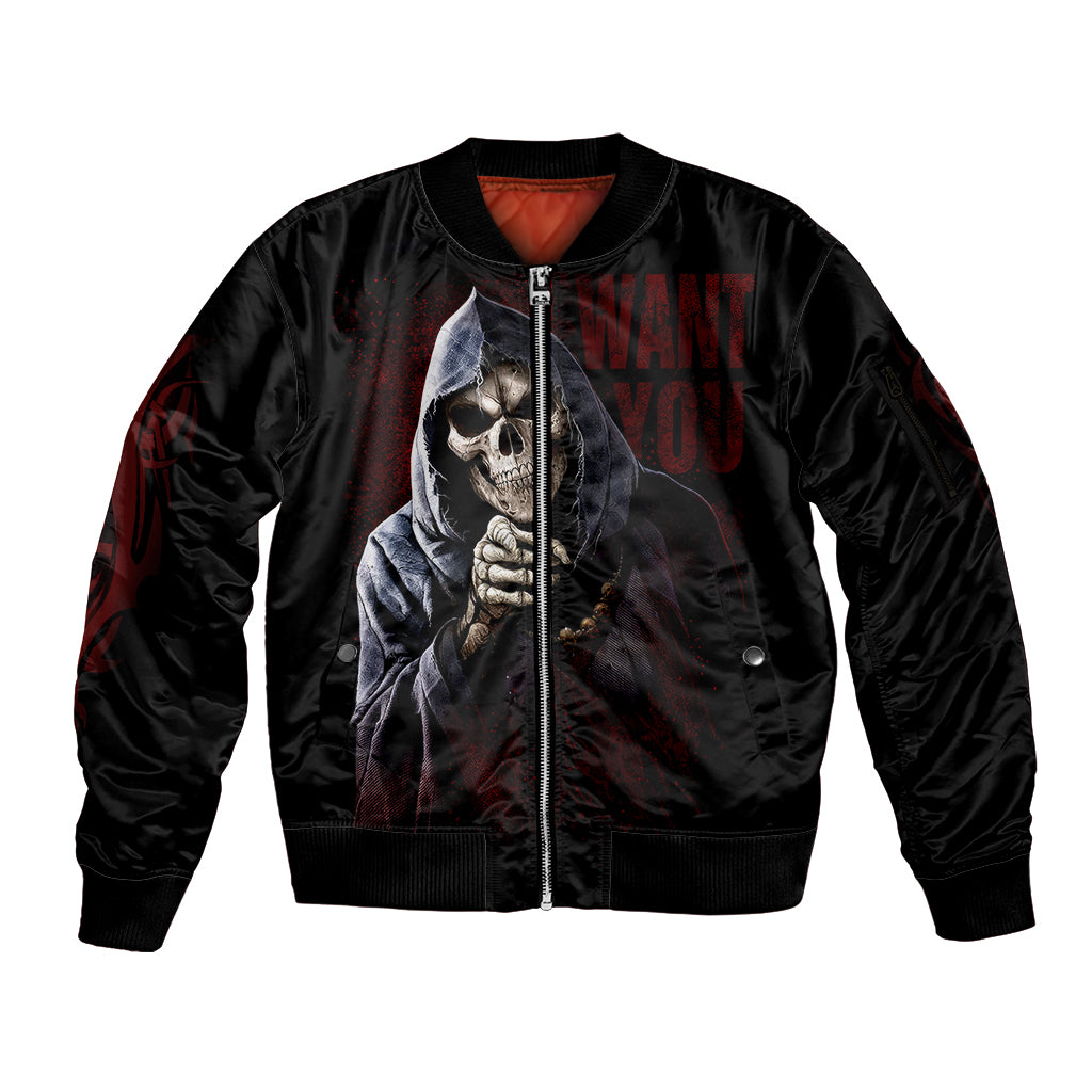 Reaper Sleeve Zip Bomber Jacket Uncle Death Angel Peace Skull - Wonder Print Shop