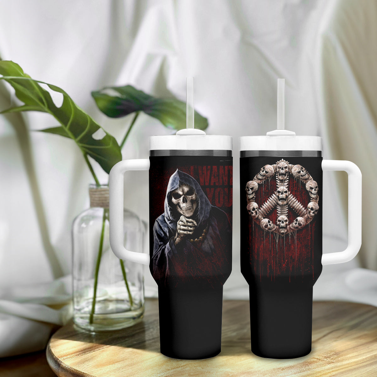 Reaper Tumbler With Handle Uncle Death Angel Peace Skull - Wonder Print Shop