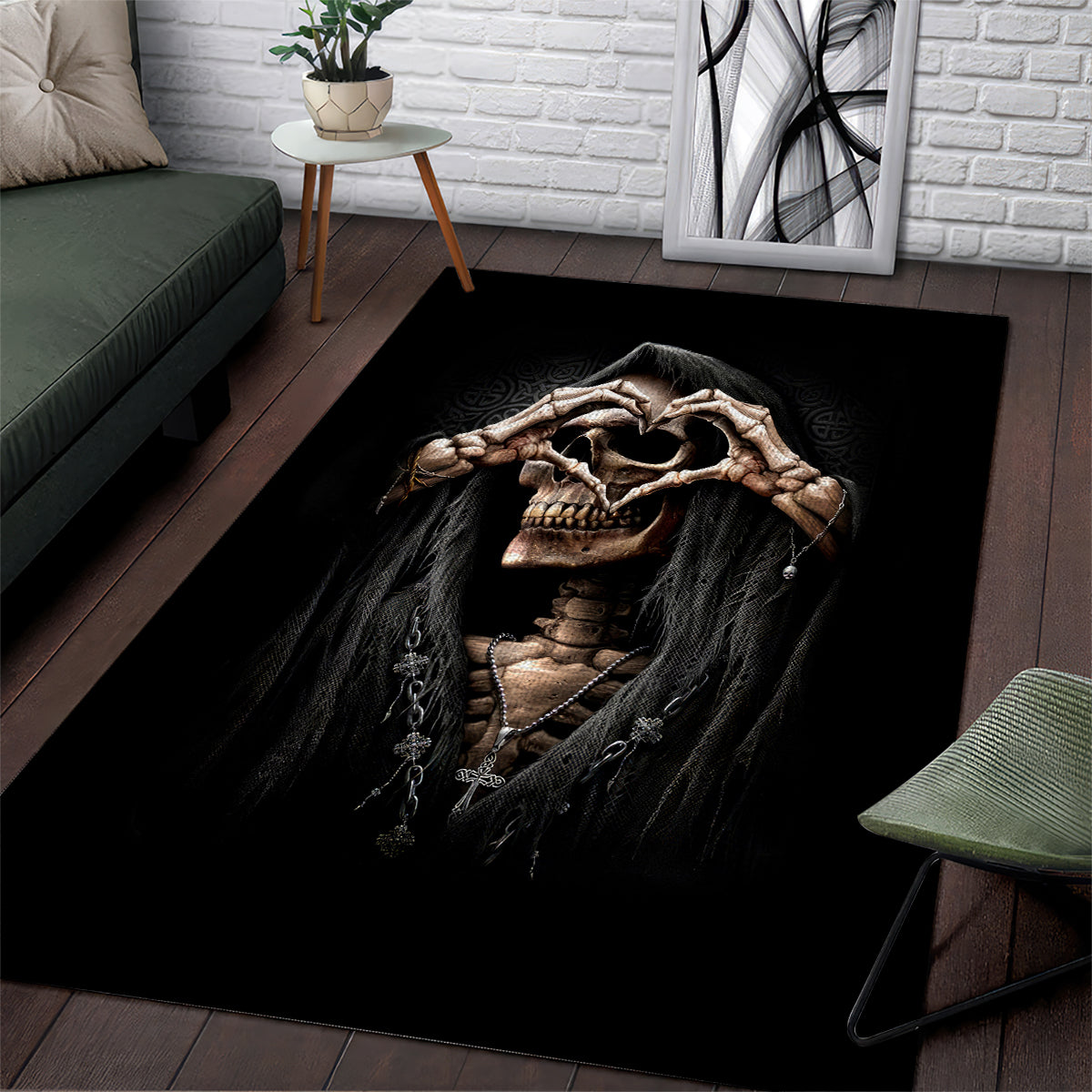 Reaper Heart Area Rug Eternal Embrace - Uniting Souls in the Realm of Skulls - Wonder Print Shop