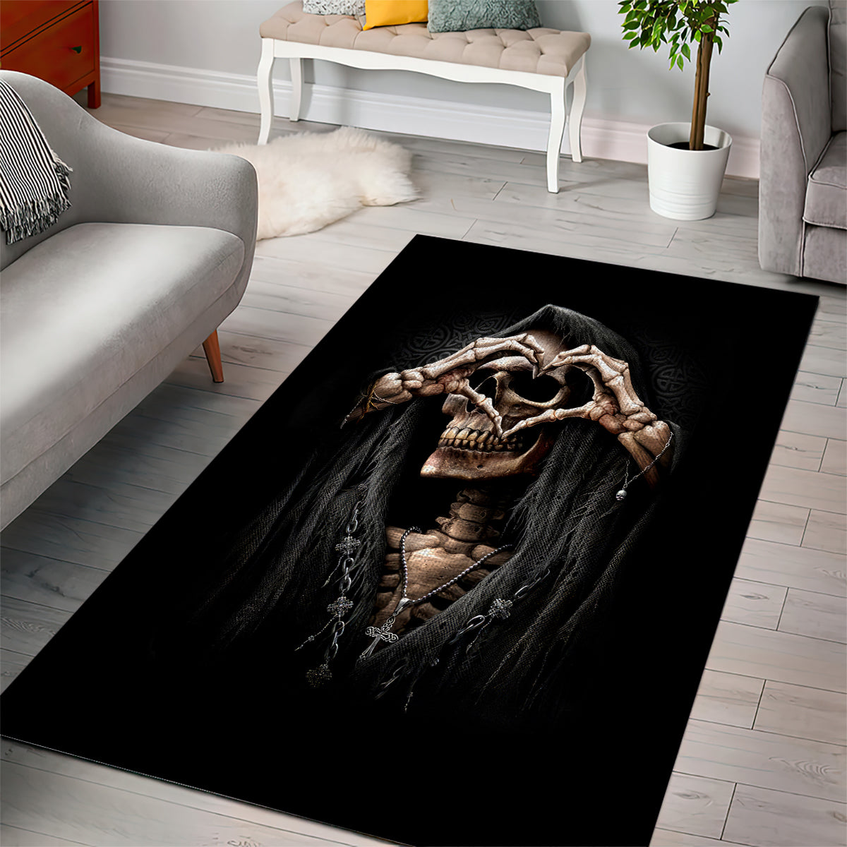 Reaper Heart Area Rug Eternal Embrace - Uniting Souls in the Realm of Skulls - Wonder Print Shop