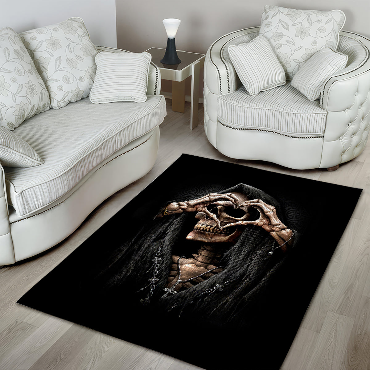 Reaper Heart Area Rug Eternal Embrace - Uniting Souls in the Realm of Skulls - Wonder Print Shop